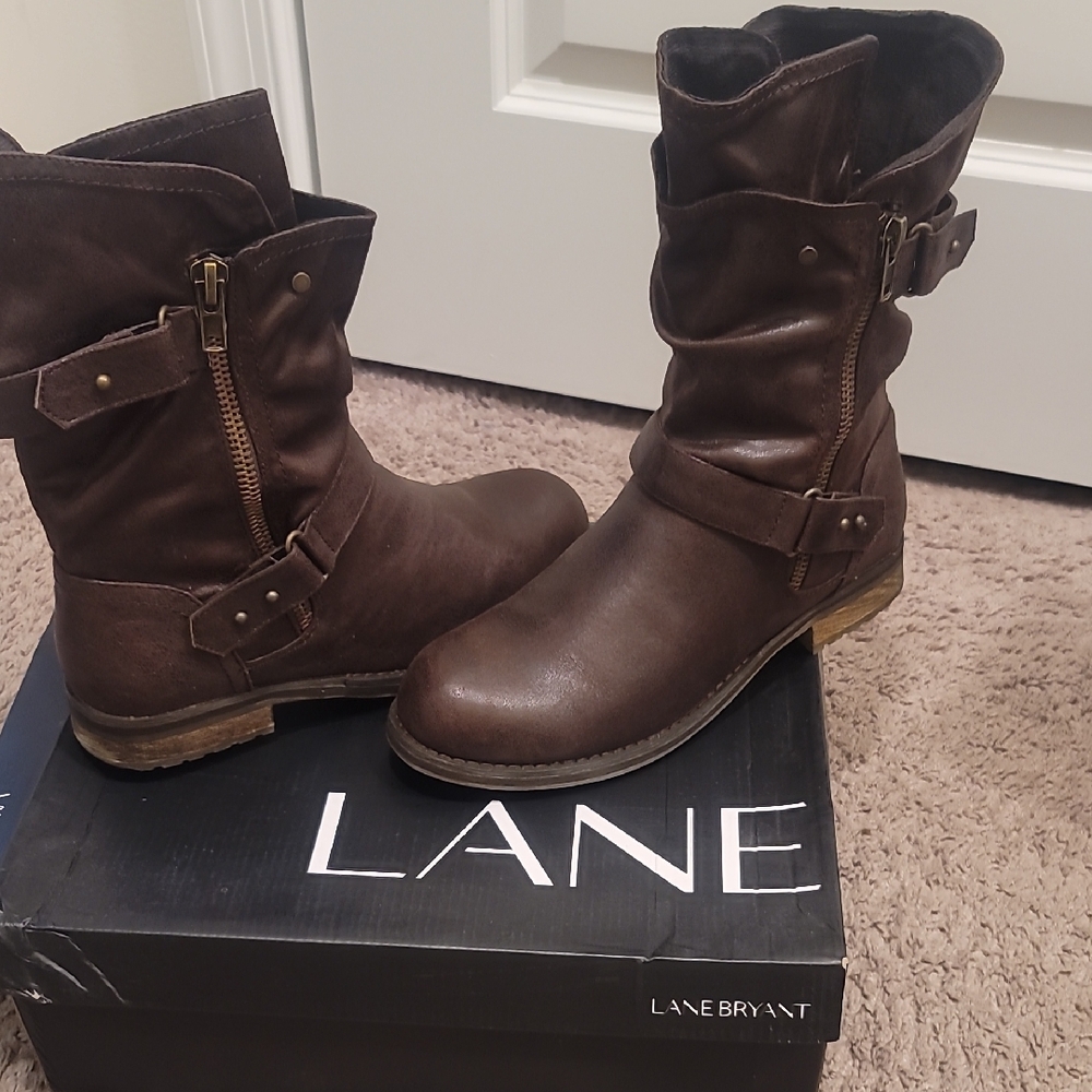 Lane Bryant Brown Combat Moto Boots with Buckle Details